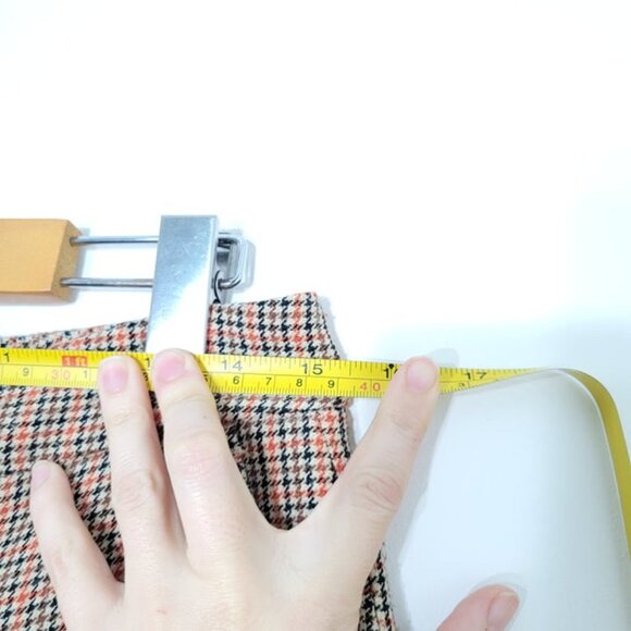 Vintage Tan & Orange Y2K Houndstooth Winter Flat 90s Front Straight Leg Pants 4 - Picture 12 of 13